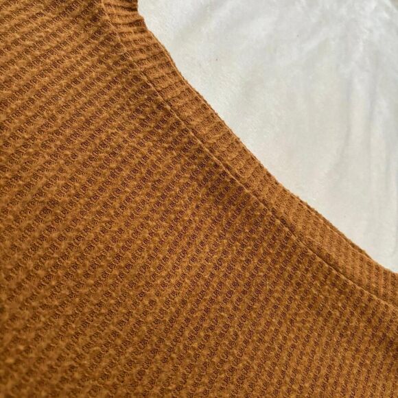 Aeropostale Camel Brown Thermal Oversized Open Neck Slouchy Waffle Soft Medium - Picture 5 of 8